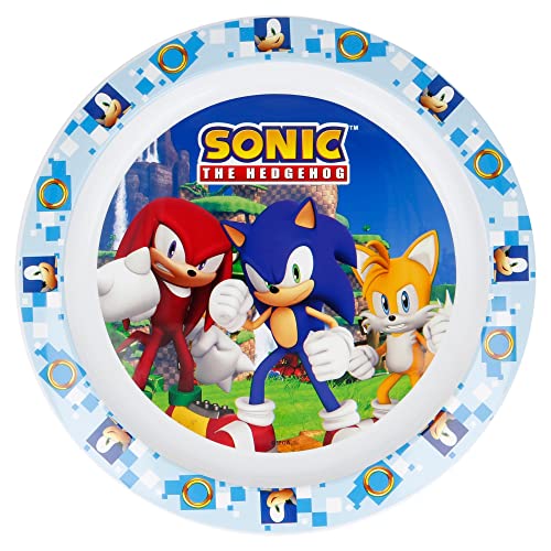 Stor Original Sega Sonic Flachteller für Kinder aus wiederverwendbarem Kunststoff, mikrowellengeeignet und leicht zu reinigen.