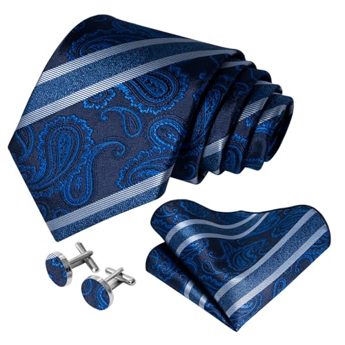 Image of 5PCS Mens Premium Silk Tie, Pocket Square, Cufflinks, Drilled Tie Ring and Lapel Pin Set for Wedding Groom Party