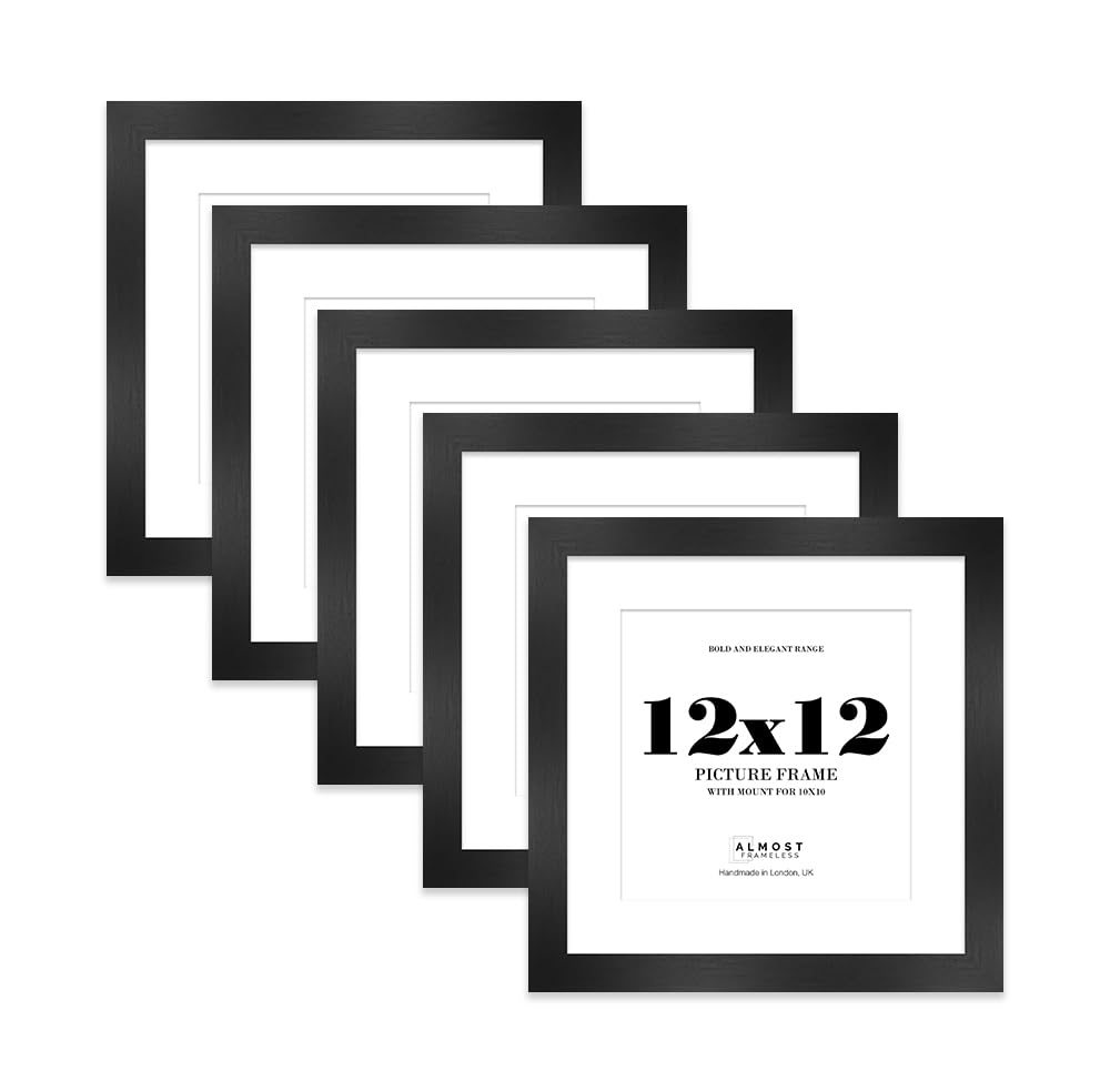 12x12" Black Square Frame With Mount for 10x10" Pictures 28mm Edge Frame Display with Wall Hooks and Kickstand, 5 Pack