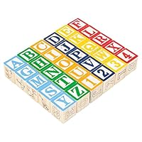 BAKAJI 98304 Letters & Numbers Wooden Blocks, Multicoloured