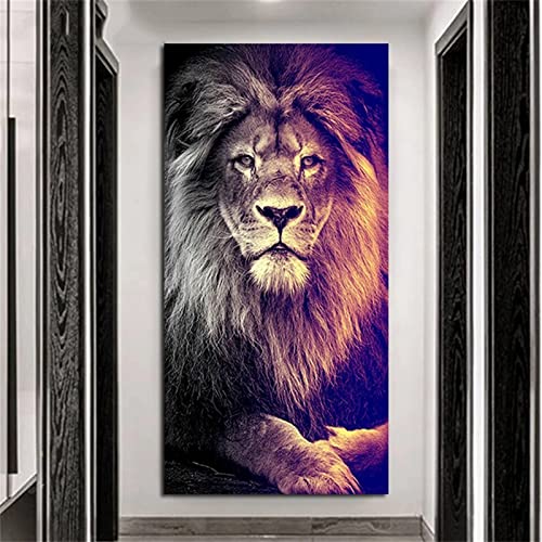 Broderie diamant lion de couleur XL, canevas haut de gamme en strass pour tableau mural