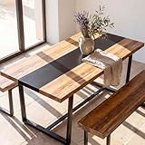 STHOUYN 71' 6ft Large Dinner Table for 6 8 Seat Dining Room Table, Rectangular Farmhouse Modern Kitchen Long Black & Brown Industrial Conference (Brown)