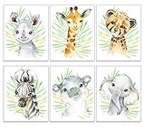 Safari Animal Nursery Decor Art (Set of 6) UNFRAMED Wall Print, 8 x 10