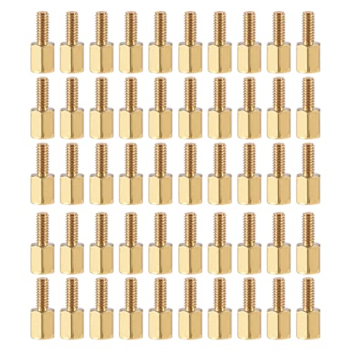 YOKIVE 100 Pcs M2.5 Standoff Screws, Brass Hex PCB Standoffs, Keep Height Consistent, Great for Motherboard (Gold Tone, 6mm+6mm)