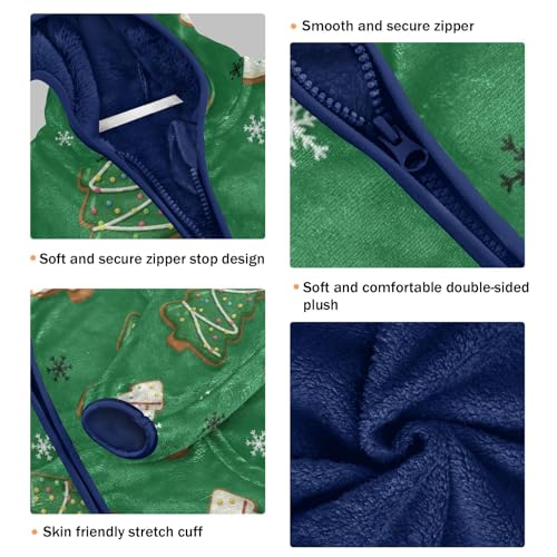 Christmas Tree Cookies on Green Toddler Fleece Jacket Girl Boys Hooded Fleece Jacket Coat Warm Outwear Zip-up 3-10T3