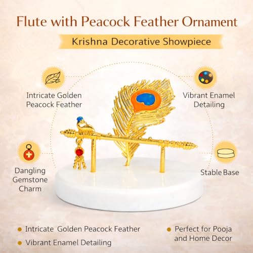 Image of CraftVatika Goldplated Krishna Hand with Flute for Car Dashboard Small Return Housewarming Gift, Home Decoration Items for Living Room, Wedding Anniversary Janmashtami Birthday Gift for Man Woman