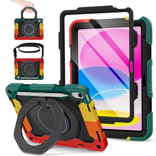 Coque enfant pour iPad avec film de protection, support rotatif et bandoulière amovible