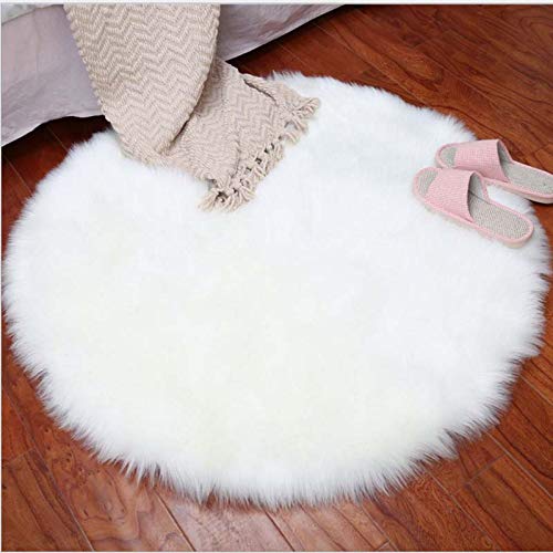 YIWOYI Round Soft Faux Sheepskin Fur Area Rugs Shaggy Silky Plush Carpet White Faux Fur Rug Bedside Rugs Rugs Living Room Large (white,50cm)