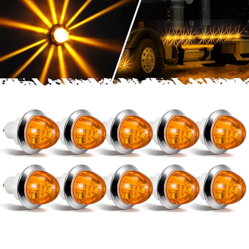 Partsam 10 Pcs 3/4 inch Amber Watermelon Side Marker LED Lights 6 LED Mini Clearance Tail Griller Lights for 12V Trailer Truck RV IP65 Waterproof
