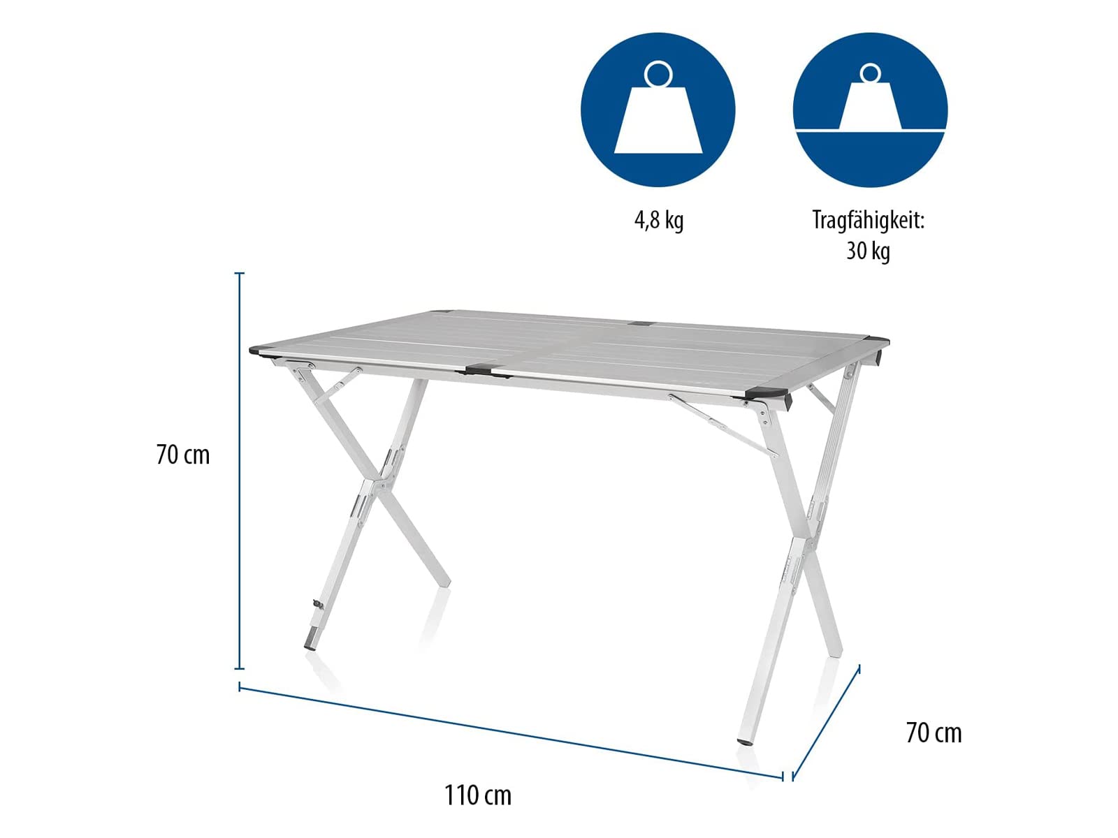 Campart TA-0413 Travel Tavolo Roll-up - Alluminio - Per 4 persone - 110 x 70 cm