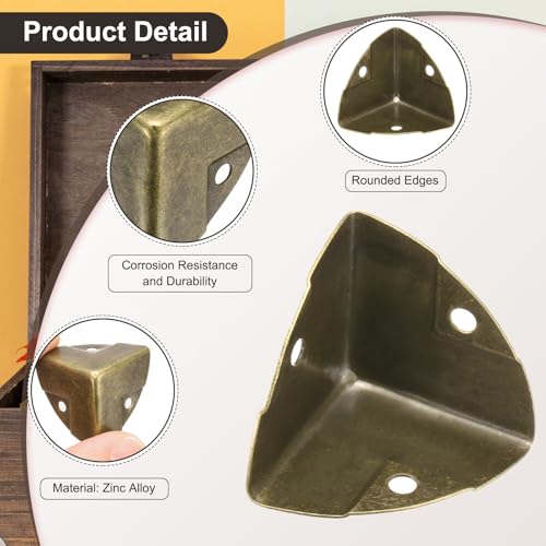 Image of uxcell 8PCS Metal Corner Protector 0.9 x 0.9 x 0.9 Inch Box Edge Guard Protector Zinc Alloy Cabinets Speaker Corners Protector for Furniture Decorative (Imprint Edge, Vintage Bronze Tone)
