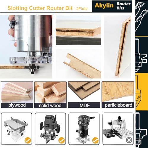 Akylin Router Bits 1/4 Inch Shank - Top Bearing Slot Cutter Router Bit - 1-1/4 Cut Dia, 5/32" Height, 3/16" Depth, Carbide Tip Slot Cutting Bit/Slotting Cutter, for Wood Flooring Grooves 6 Akylin Router Bits 1/4 Inch Shank - Top Bearing Slot Cutter Router Bit - 1-1/4 Cut Dia, 5/32" Height, 3/16" Depth, Carbide Tip Slot Cutting Bit/Slotting Cutter, for Wood Flooring Grooves - Image 6
