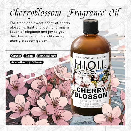 Image of HIQILI Cherry Blossom Fragrance Oil, Floral Perfume Oil - 5.07 Fl Oz | Long-Lasting Scent for Candle & Soap Making, for Essential Oils Diffuser & Fresh Spray, DIY Skin Care and Body Product