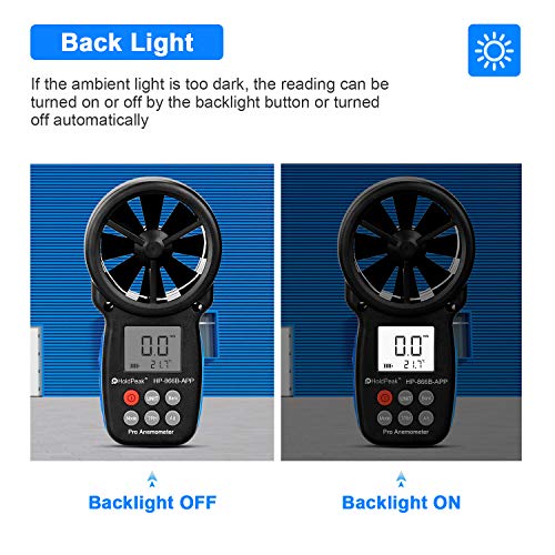 Holdpeak Hp-866B-App Digital Anemometer Handheld Vane Wind Speed Meter, App Connect For Measuring Wind Speed, Temperature, Wind Chill With Backlight (Blue) #TOP3