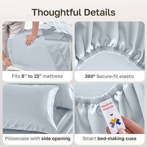 Image of California Design Den 500TC 100% Cotton Twin Sheets Set, Silver Mist Blue | Good Housekeeping Seal, OEKO-TEX Certified, Silky-Soft Sateen Weave, 3pc Set, 15 inch Deep Pockets, For Hot Sleepers, All-Season