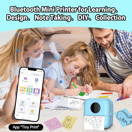 HuiJuKeJi Mini Drucker, Taschendrucker, Mini Fotodrucker für Smartphone, Sticker Drucker, Thermo Fotodrucker für Journal, Reisen Logo, Notizen, Journal, Liste, Memo (Blue)