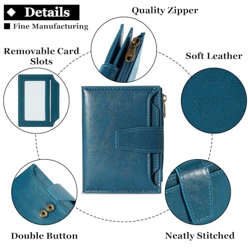Image of Airkit Small Wallet Women RFID Blocking Soft Leather Bifold Compact Card Holder Wallet for Women with Zipper Coin Pocket 4 ID Window