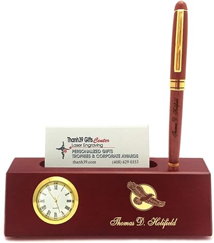 Tarjetero personalizado de palisandro sólido con reloj y bolígrafo para hombres