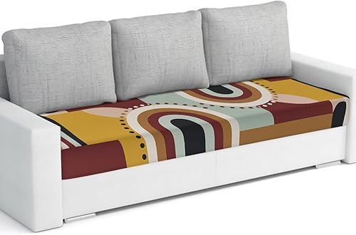 Fundas de cojín para sofá, fundas elásticas para sofá, diseño geométrico moderno de mediados de siglo, diseño abstracto rojo ladrillo, fundas