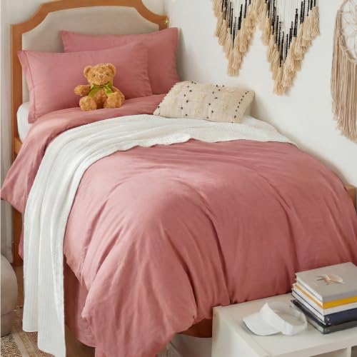 Image of Bedsure Prewashed Twin Duvet Cover, Cotton-Like Bedding Set, Clay Pink | Ultra Soft, Relaxed Texture, Twin XL Breathable Comfort, Hidden Zipper, 8 Corner Ties, Easy Care, OEKO-TEX, Year-Round Use