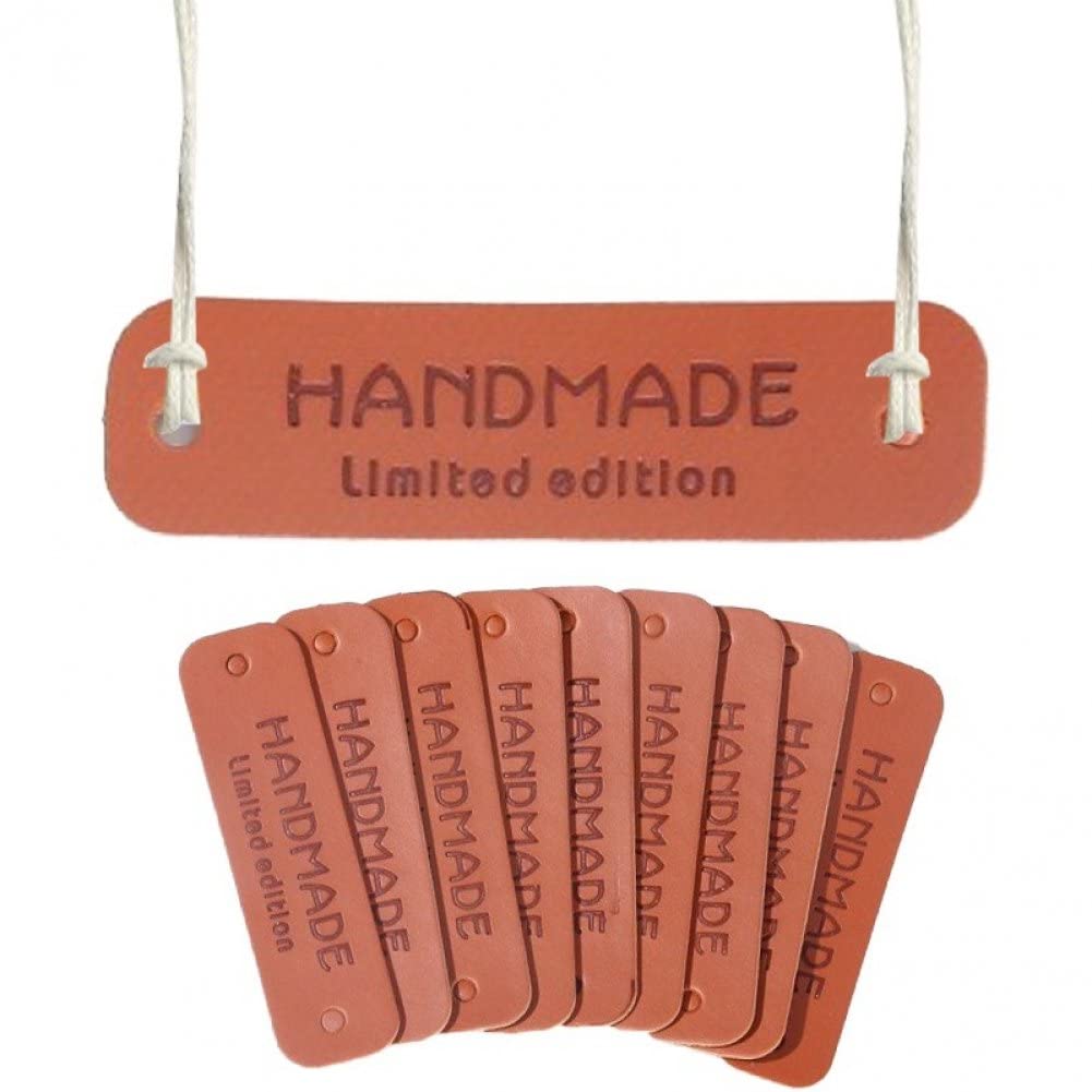 Wudaizhi Brown Pu Leather Handmade Limited Edition Labels 50Pcs Clothing Garment Labels Tags With Holes For Garment Diy Crafts Sewing
