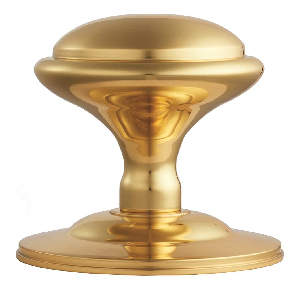 Round Victorian Centre Door Knob - Polished Brass - 85mm Rose Outdoor Handle | Large Centre Door Knob for Front Doors - External Pull Door Knob - Decorative Weatherproof External Handle