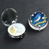 Portapillole piccolo portapillole a 3 scomparti, in metallo, per borsa o tasca da viaggio, contenitore portatile per pillole e pillole blu a forma di uccello, per medicine, vitamine, olio di pesce