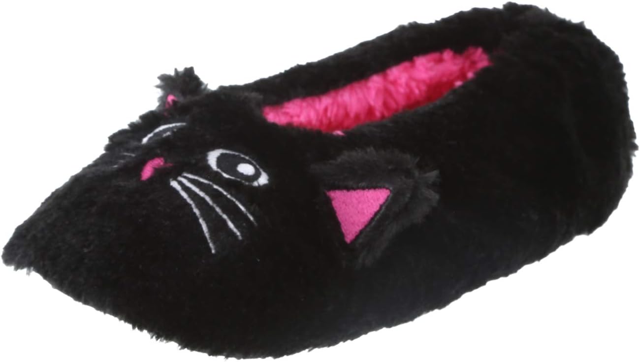 Fuzzy Babba Women's Slipper Socks Furry Critter (4-6.5, Black Cat)