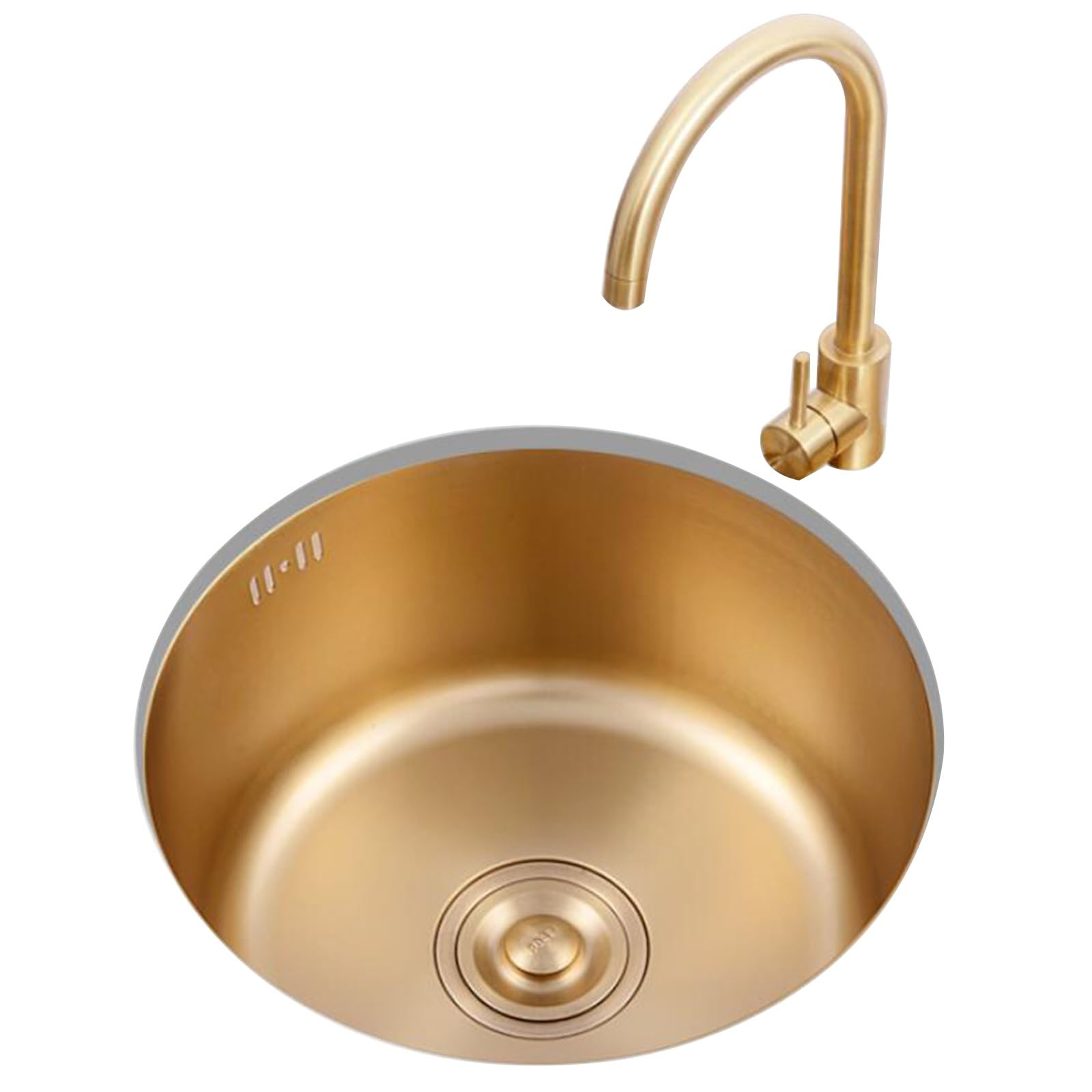 Lavello Rotondo da Cucina 32/36/40 cm con Rubinetto in Oro Lavello in Acciaio Inossidabile Dorato Piccolo Appartamento Bar Studio Mini Lavabo da appoggio Lavelli da appoggio (Color : Gold, Size : 32