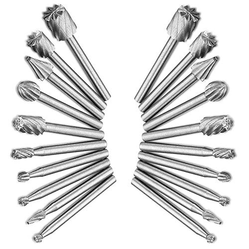 Yakamoz 20pcs 3.2mm Queue Râpe Rotative en Acier à Grande Vitesse à bois et plastique Pour Dremel Rotatif Outil Utilisé Pour Fine Sculpture Sur Bois, Plastique