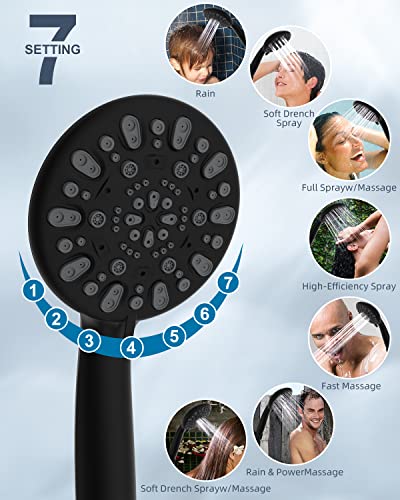 Hibbent Metal Shower Head, 10'' High Pressure Rainfall Shower Head/Handheld Showerhead Combo With 12'' Adjustable Shower Extension Arm, 7-Spray, 71'' Hose, Showerhead Holder, Matte Black #TOP4