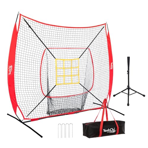 YeahChi 7×7FT Baseball Net with Batting Tee and Strike Zone Target