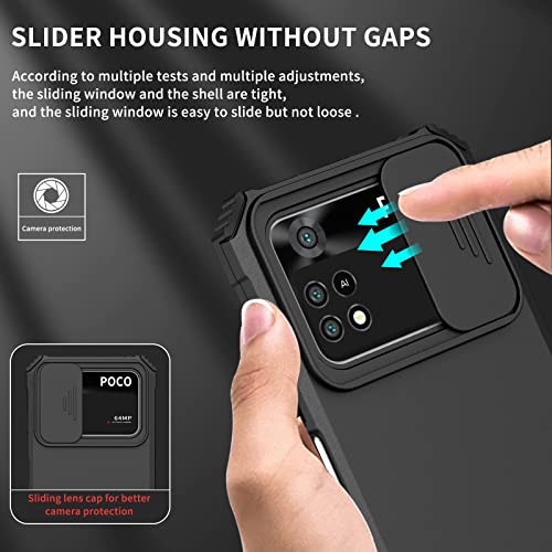 Image of ShieldTech Back Cover Case for Poco X4 Pro 5G | Sliding Camera Shield | Stereoscopic Stand | Shockproof 360 Degree Protection Mobile Phone Case Cover for Poco X4 Pro 5G | PC, Black Back Cover