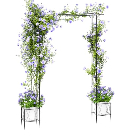 Garden Arch Trellis for Climbing Plants Outdoor 7.7 Ft Metal Garden Arbor with Planter Boxes Wedding Arches for Ceremony Christmas Decorations Pergola for Backyard, Lawn and Patio, Black