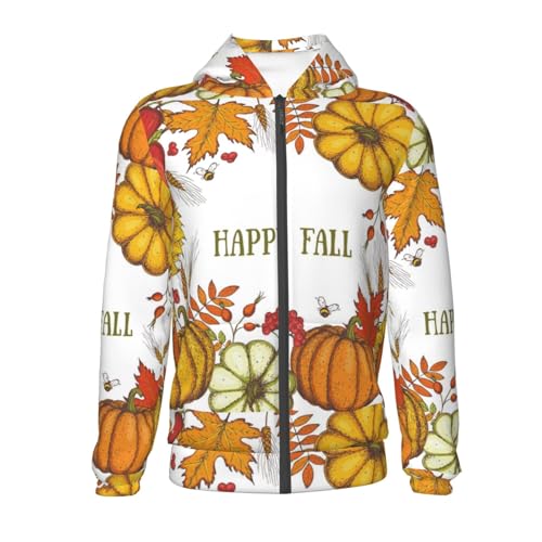 Happy Fall Pumpkin Autumn Sunflower Kids Pullover Hoodies Boys Zip Up Sweatshirts Girls Athletic Clothes with Pocket2