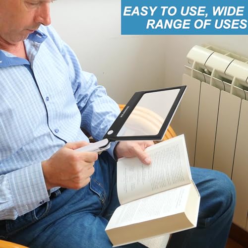 Nazano Lupa com Luz, Dobrável, Portátil, 5X, Grande, Retangular, Iluminada, com Led Regulável, para