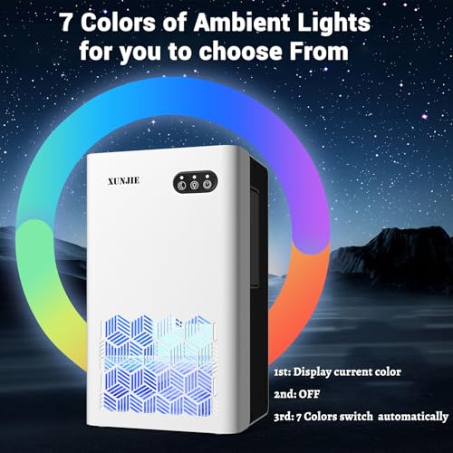 XUNJIE Dehumidifier for Home, 2300ml, Ultra Quiet, Auto Defrost, 7 Colour LED Light, Auto Shut Off, White - Image 5