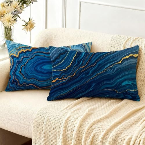 Housse coussin 50x70 bleu velours imperméable lot de 2 - 3