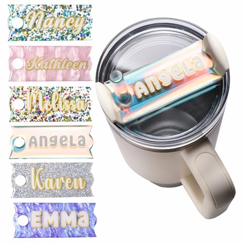 Druibof Personalized Name Plates for Stanley 40 oz 30oz 20oz Name Tag for Water Bottle Tumbler Acrylic Accessories Charms for Tumbler with Handle Lid Toppers (Personalized, 20-30oz)