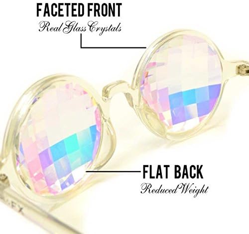 GloFX Transparent Blue Kaleidoscope Glasses – Rainbow Bug Eye – Flat Back