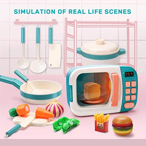CUTE STONE Kids Microwave Toys Play Kitchen Set, Pretend Play Kids Kitchen Oven with Play Food, Play Cookwares Toy Pot and Pans Set,Cooking Utensils,Learning Education Toy Gifts for Kids Toddlers Baby Toddlers Girls Boys 6 51DGA9pEnDL. AC