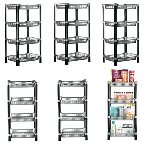 Image of Urbane Home Pack of 6 Multipurpose Kitchen Organizer /Storage Rack | 4-Layer Onion Stand for Kitchen | Vessels & Vegetable Organiser | Silver