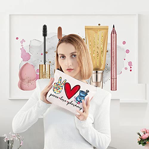 Levlo Pharmacist Rx Cosmetic Make Up Bag Pharmacy Technician Gift Peace Love Pharmacy Makeup Zipper Pouch Bag For Graduation Birthday (Peace Love Pharmacy) #TOP1