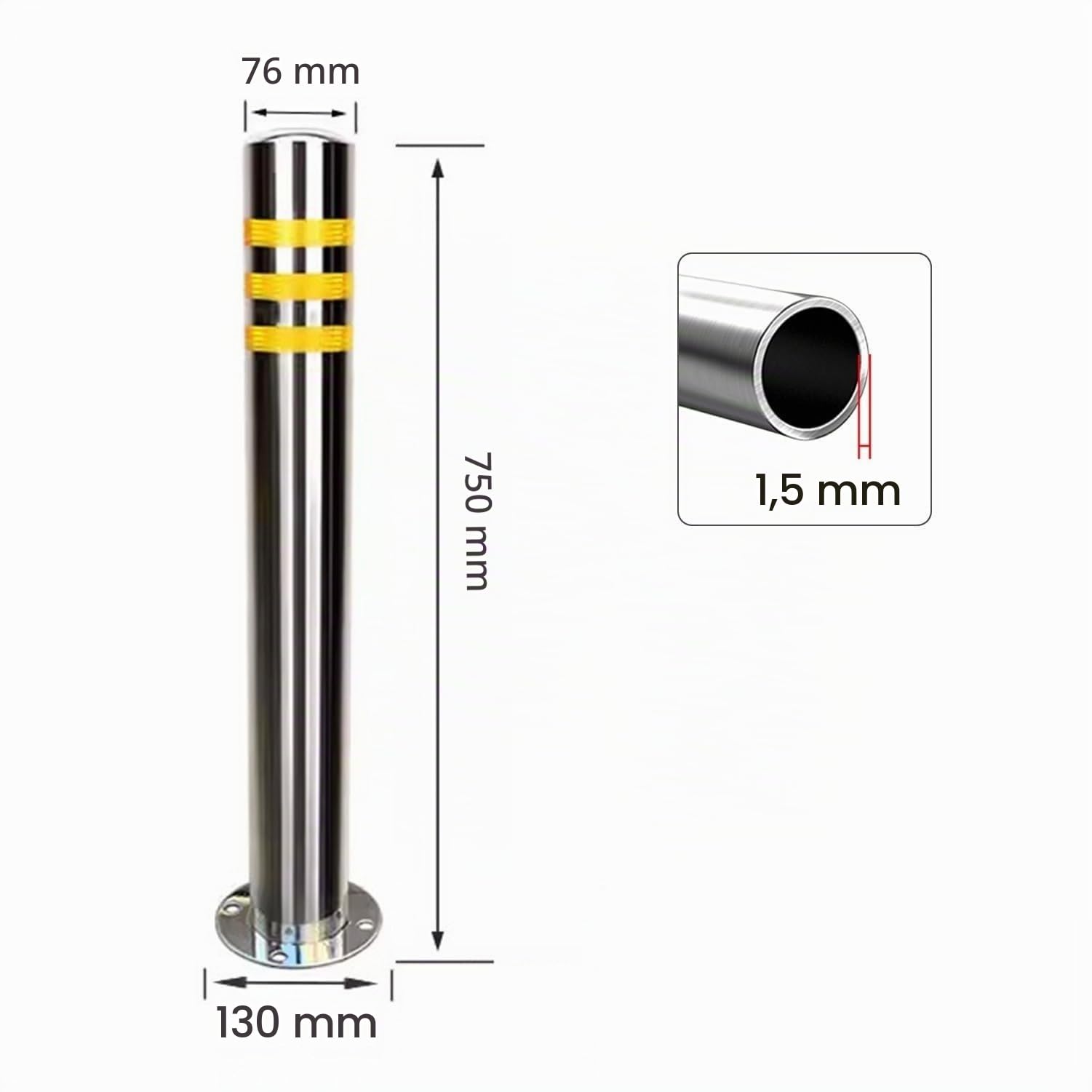 2 poteaux de sécurité Fixes en Acier pour allées, barrières de stationnement de 600/750 mm de Hauteur, bloqueur de Protection d'allée Anti-stationnement, bornes de sécurité en acie