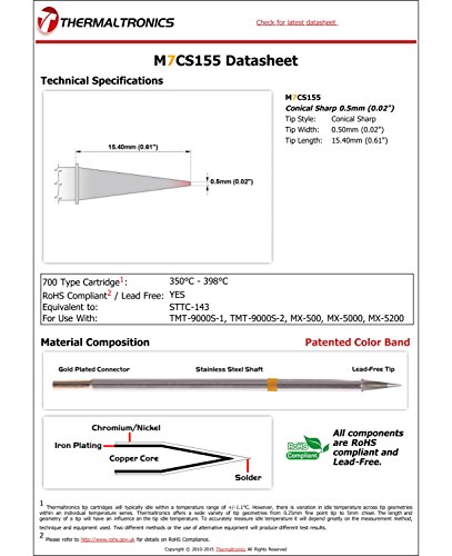 Image of Thermaltronics M7CS155 Conical Sharp 0.5mm (0.02in) interchangeable for Metcal STTC-143