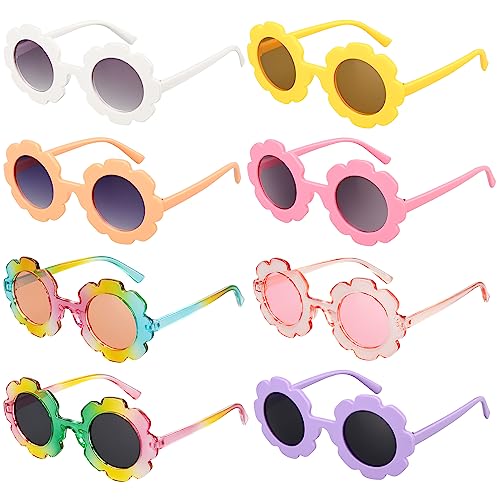 Mdvora 8 Pack Round Flower Sunglasses Set Outdoor Kids Sunglasses Kit(Set E 8pcs)