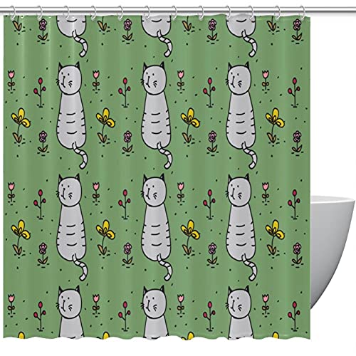 Rideau de douche chat gris 152x183 cm avec 12 crochets de fixation - 2