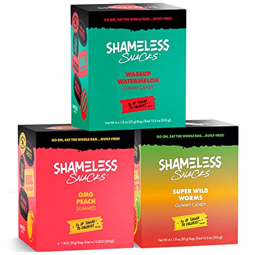 Shameless Low Carb Keto Gummy Bundle - Watermelon, Sour Peach & Super Wild Worms Gluten Free Candy #TOP6