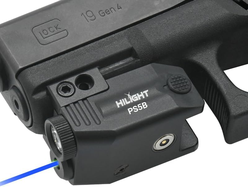 HiLight Tactical Primal Series - 400 Lumens Flashlight w/Strobe & Single Blue Laser - Aircraft Grade Aluminum, Magnetic Rechargeable Battery - Rail Mount Light & Laser Class IIIA, <5mW