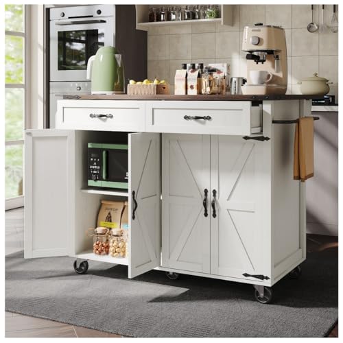 Sapgaks Îlot de Cuisine, desserte de avec Plan de Travail escamotable, Armoire à roulettes pour îlot de Cuisine, desserte de Salle à Manger en Grain de...